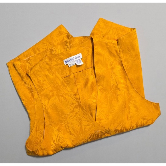 Anna Frank Silk Vest Women Small Gold Floral Jacquard Button Front V-Neck - Picture 8 of 9